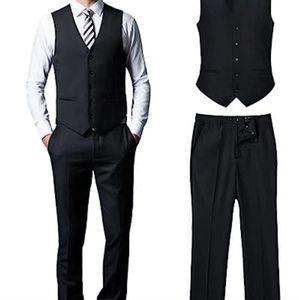 Wehilion Men's Suits 2 Pieces Vest+Pants Set V-Neck Slim Fit Casual Waistcoat